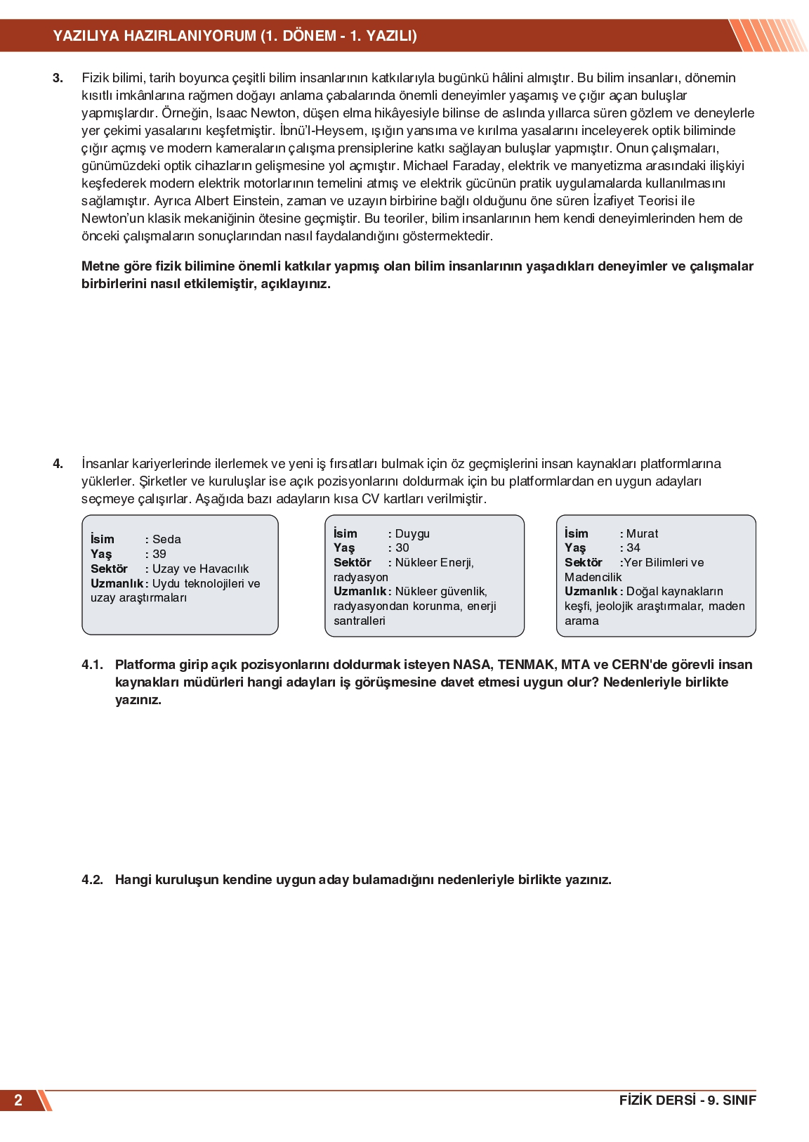 Mebi Yazılı Hazırlık Örnek Soruları