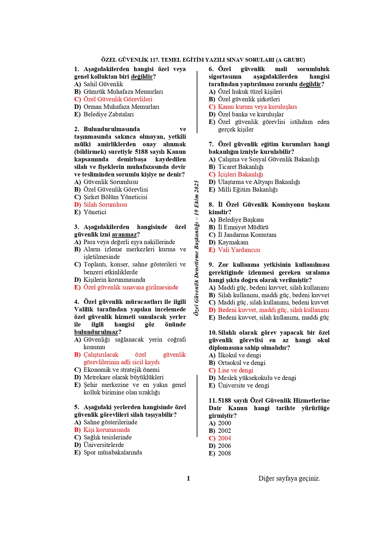 117. Dönem Özel Güvenlik Sınav Soruları
