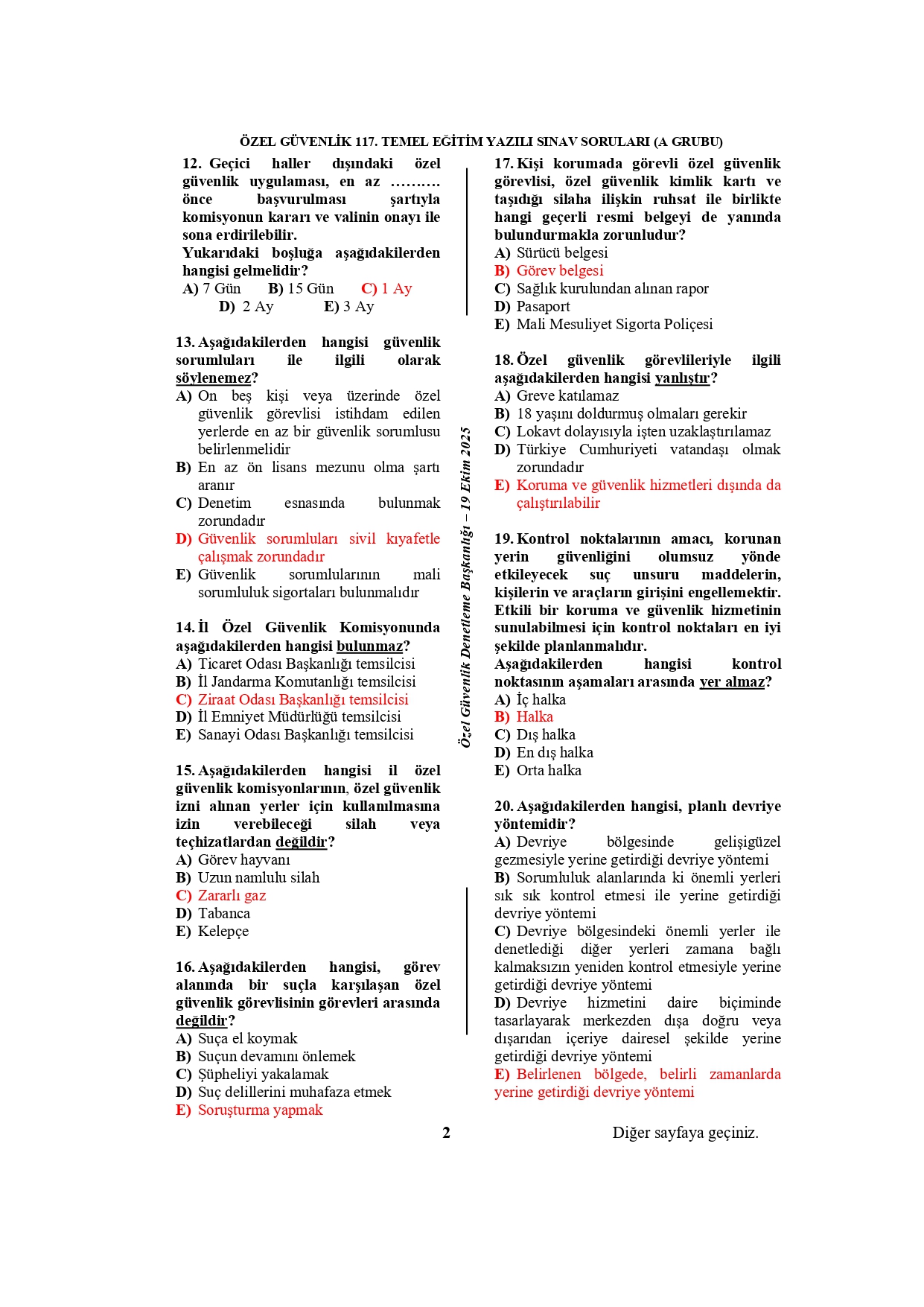 117. Dönem Özel Güvenlik Sınav Soruları