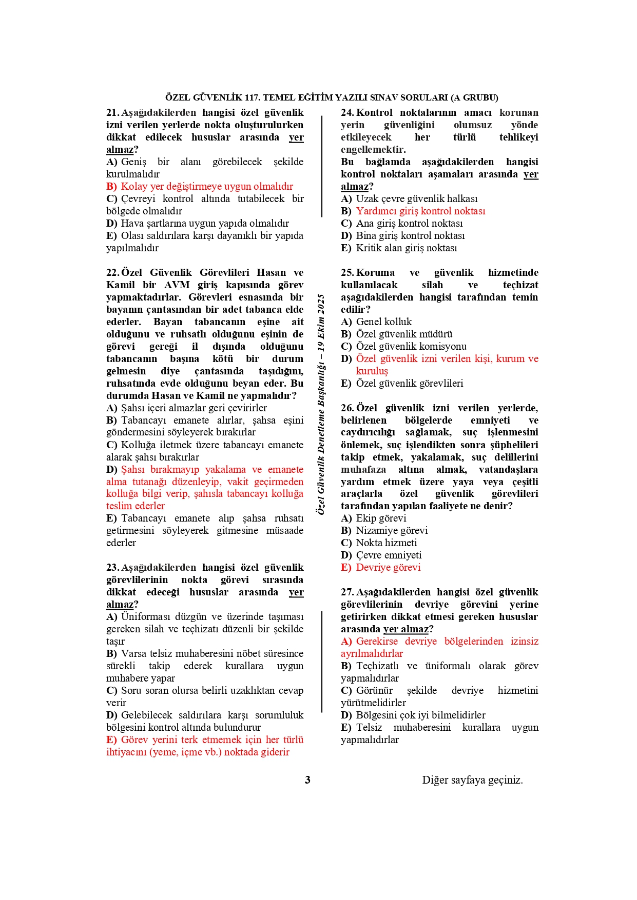 117. Dönem Özel Güvenlik Sınav Soruları