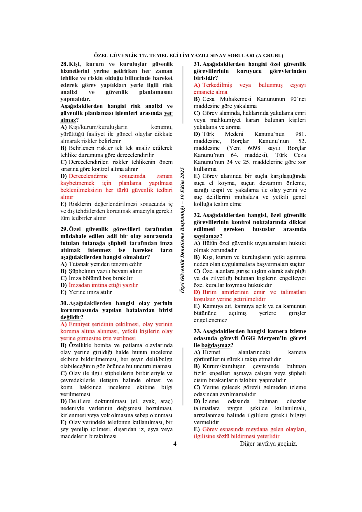 117. Dönem Özel Güvenlik Sınav Soruları