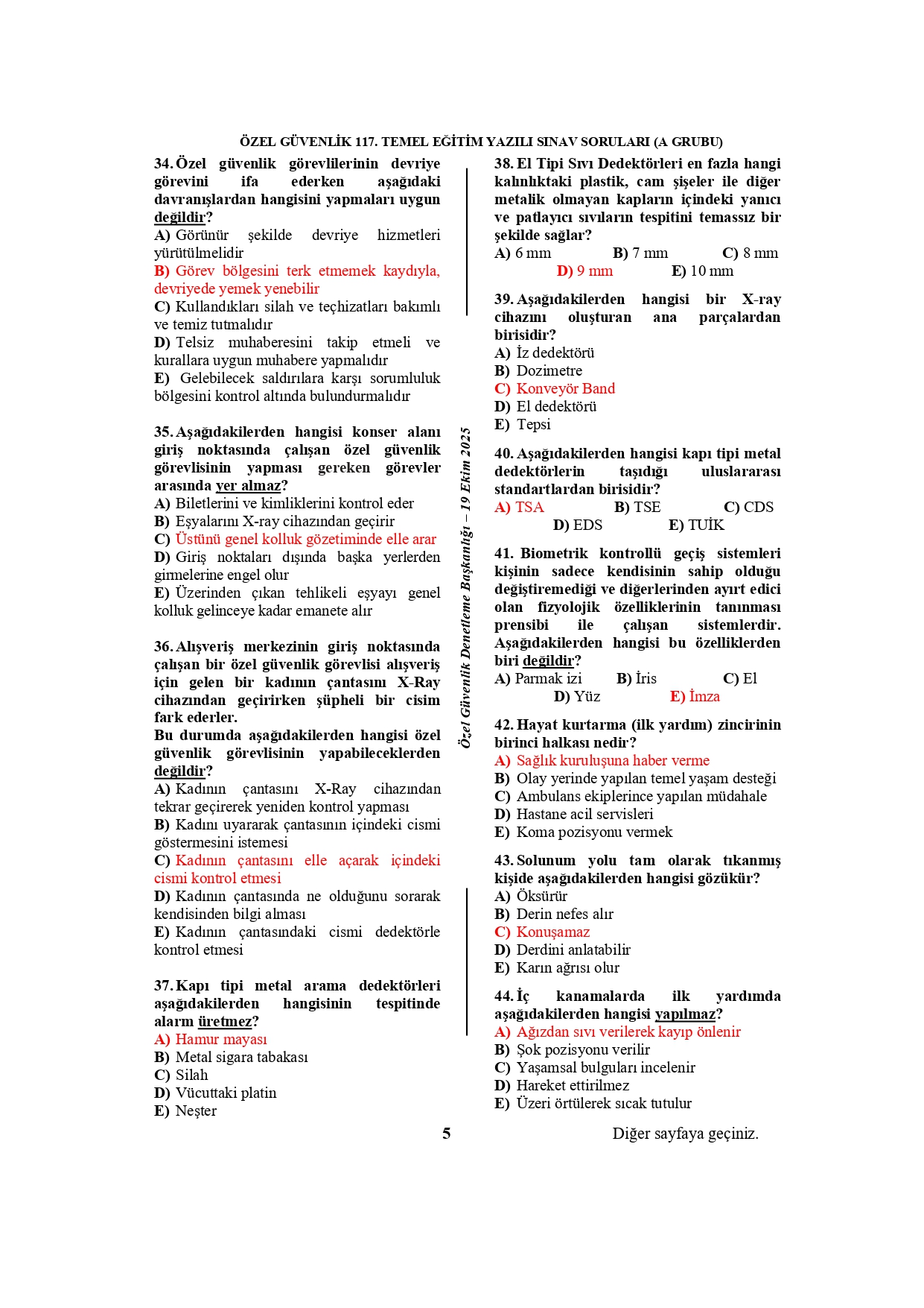 117. Dönem Özel Güvenlik Sınav Soruları