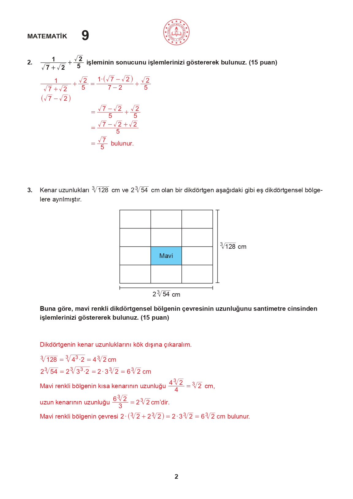 9.Sınıf Matematik 1.Dönem 1.Yazılı Soruları