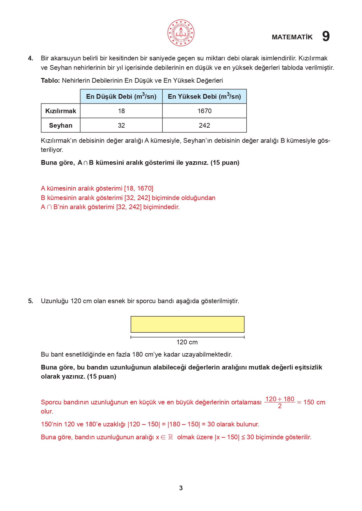 9.Sınıf Matematik 1.Dönem 1.Yazılı Soruları