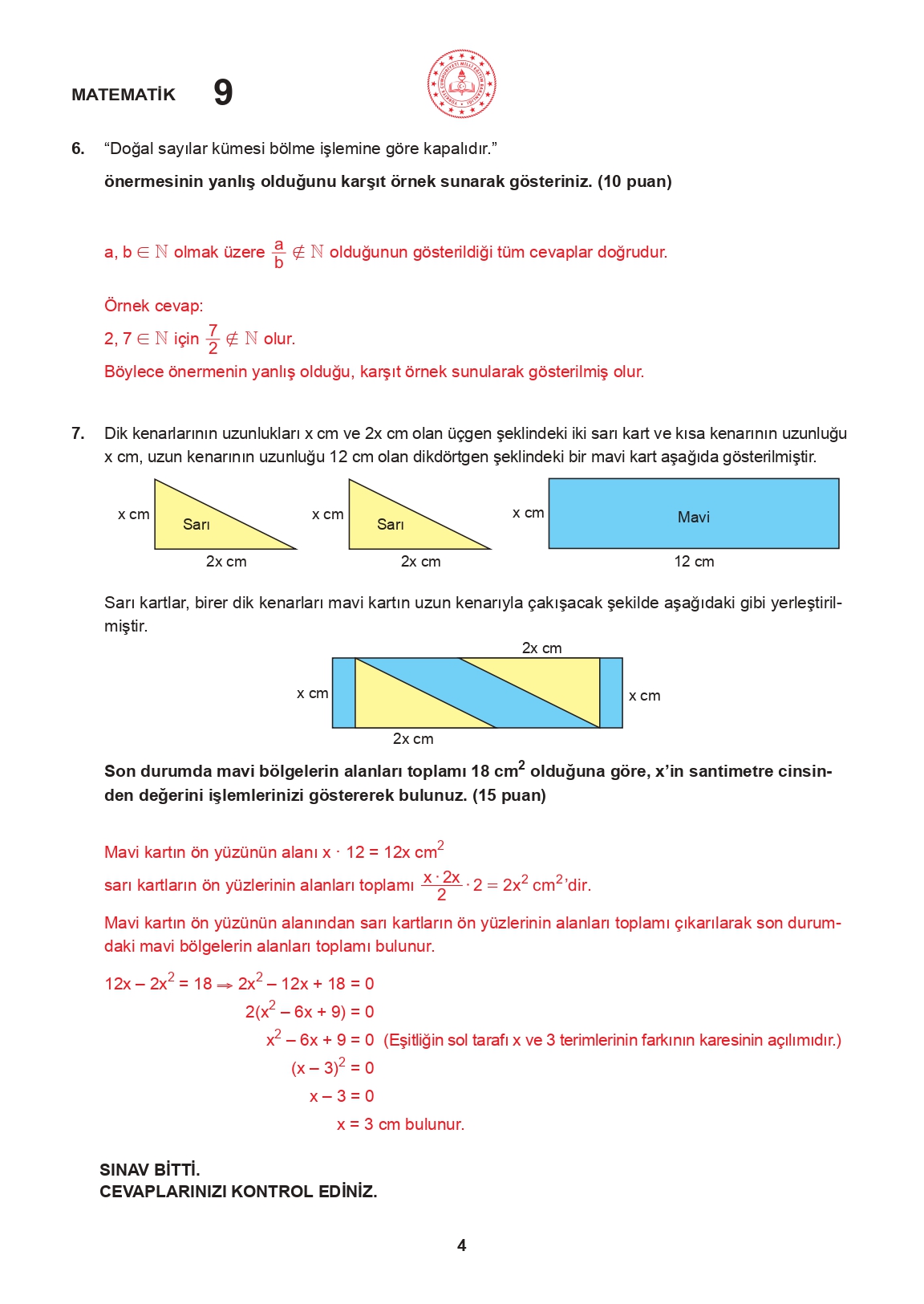 9.Sınıf Matematik 1.Dönem 1.Yazılı Soruları